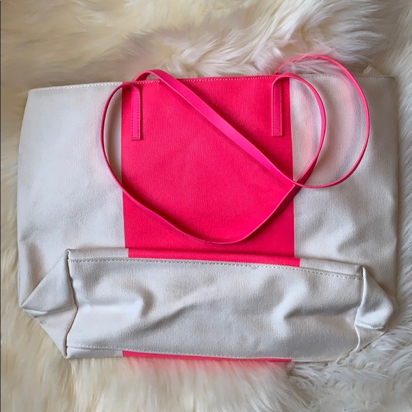 Victoria’s Secret Ivory Neon Pink Tote Bag - Picture 3 of 6